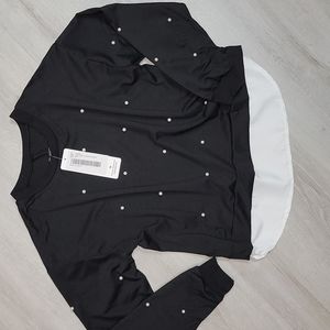 NWT Blushmark Small long sleeved Black sweatshirt with pearl beads, white under